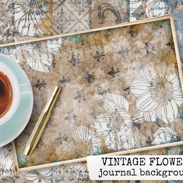 VINTAGE FLOWERS BACKGROUNDS 8.5x11, vintage background, digital paper, digital printable journal kit, floral background 8.5x11