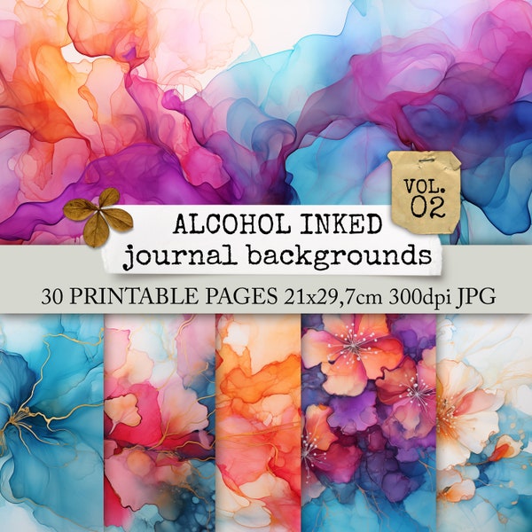 ALCOHOL INKED farbenfrohe junk journal Seiten, Hintergrundseiten mit Alkohol Ink, digitale prints Tinte, Papier für Collage, Basteln 21x29,7