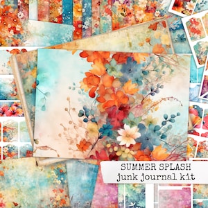 SUMMER SPLASH junk journal kit farbenfrohe Blumen Strand Wasser, florales Papier, Junk Journal Seiten, download für Notizbücher, Scrapbooks