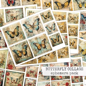 VLINDER COLLAGE ephemera pack, vlinders vintage junk journal ephemera, kaarten digitale download voor notebooks, plakboeken, 8.5x11