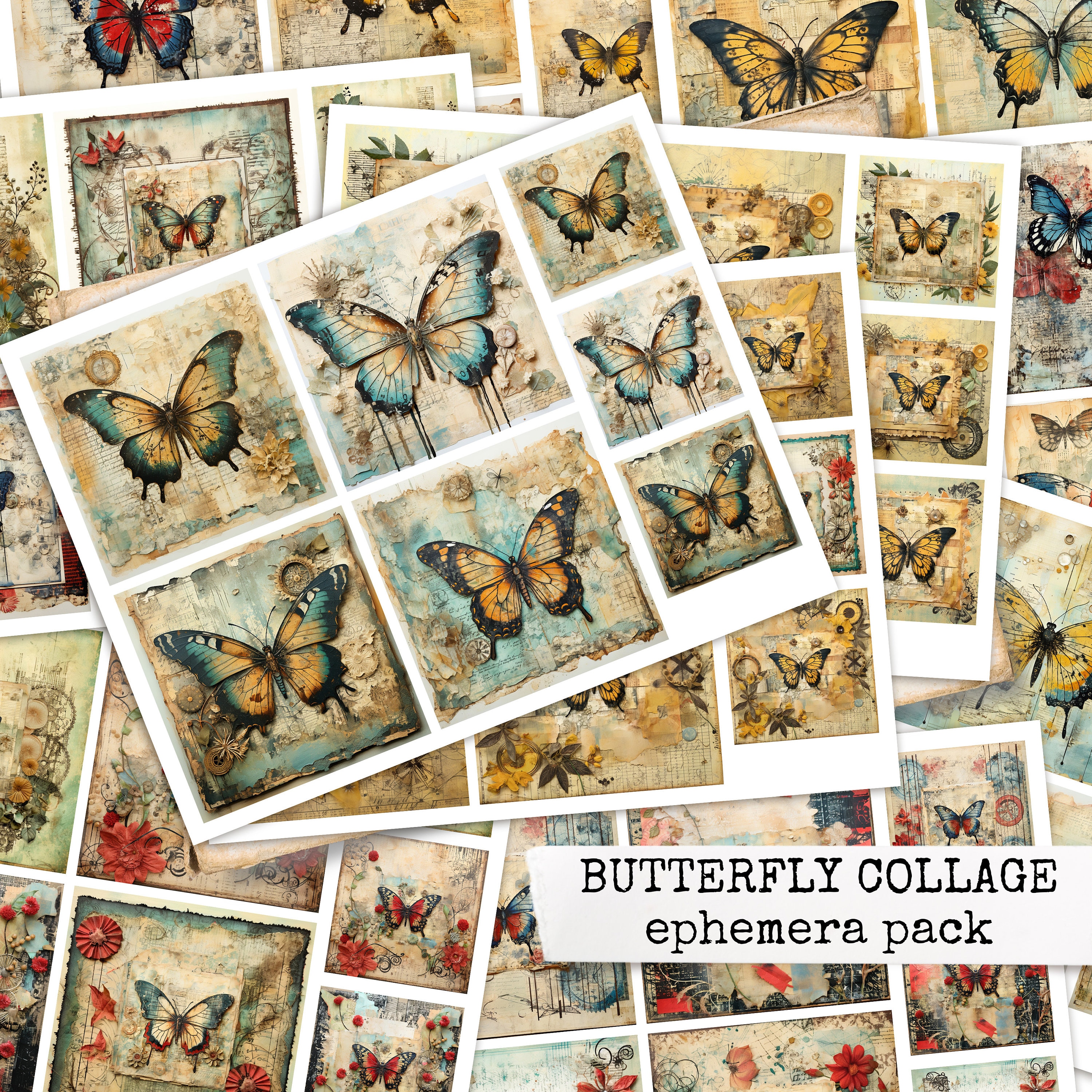 BUTTERFLY COLLAGE Ephemera Pack for Junk Journals, Instant Digital ...