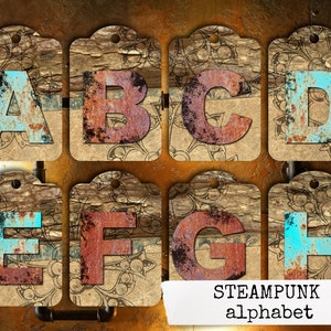 Coisas efêmeras STEAMPUNK ALPHABETH para diário de lixo eletrônico, diário de lixo digital, kit digital steampunk, coisas efêmeras de scrapbooking 21x29,7