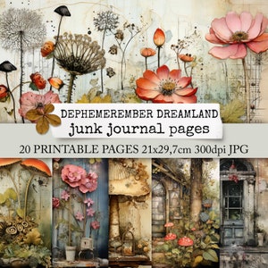 DEPHEMEREMBER DREAMLAND junk journal-pagina's, digitaal papier voor de YouTube december-serie "dephemerember" - junk journal ephemera inspiratie