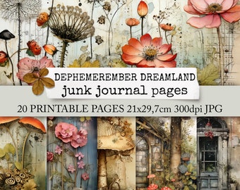 DEPHEMEREMBER DREAMLAND junk journal pages, digital paper for youtube December series "dephemerember" - ephemera inspiration f. your journal