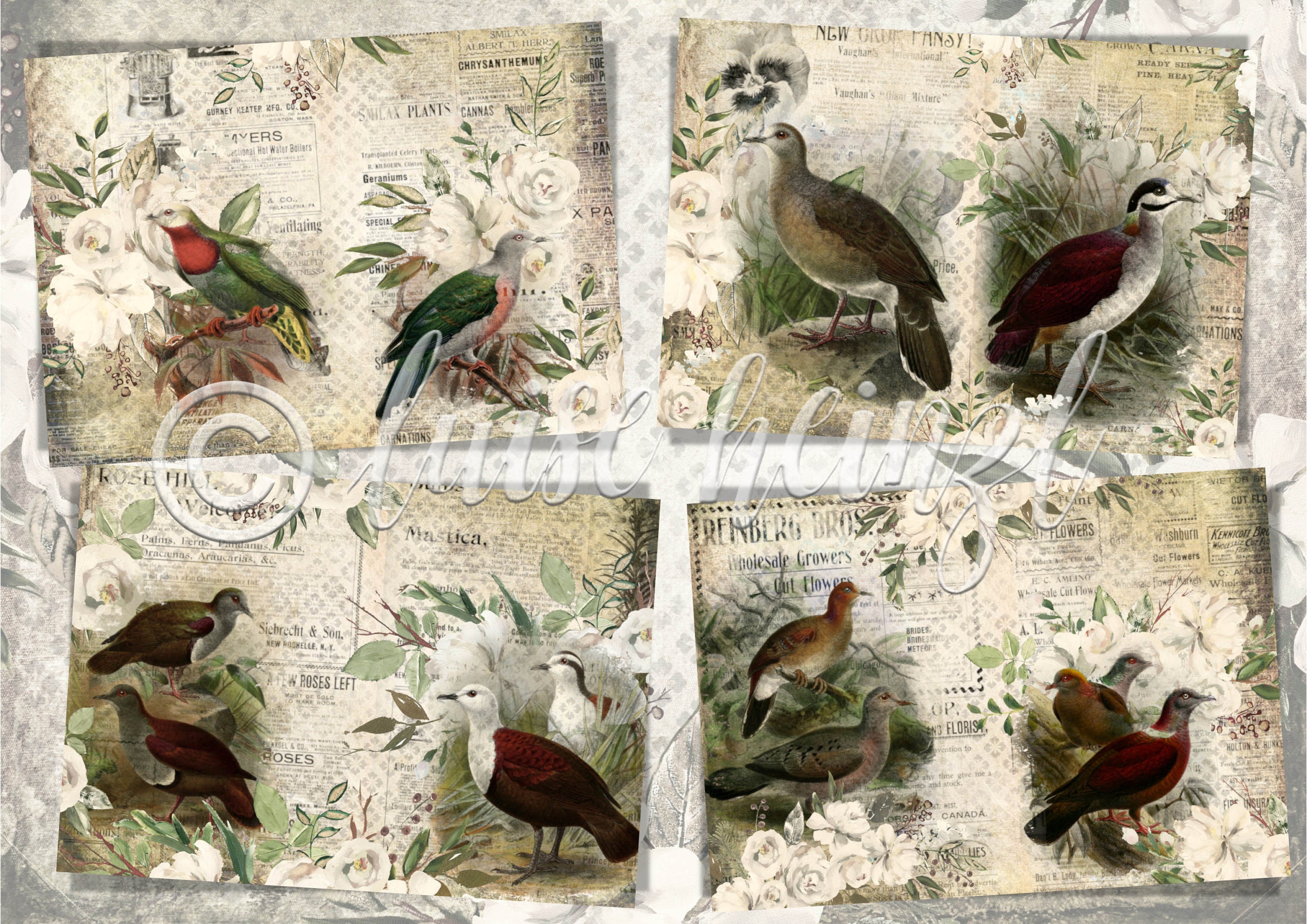 Nostalgic Birds Junk Journal Kit, Digital Printable Download Paper ...
