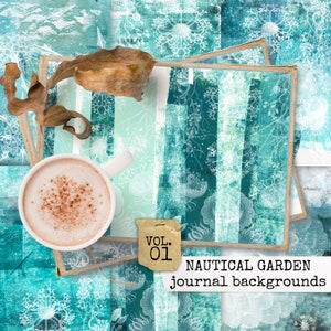 nautical garden turquoise wintry paper for junk journals, collage sheets, digital download, 21x29,7, scrapbooking paper, botanical journal