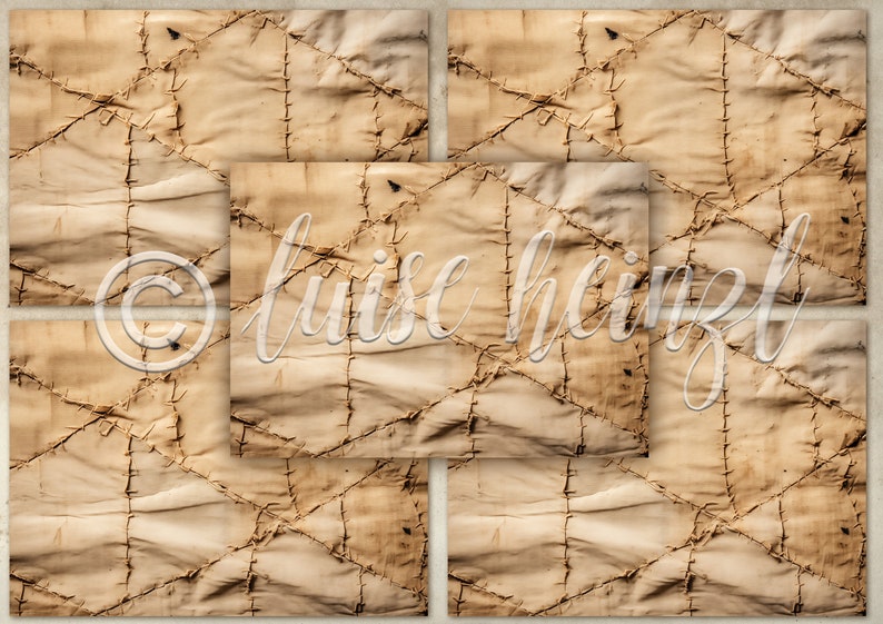 STITCHED sewn junk journal pages, old repaired fabrics, vintage textile background pages for junk journals, collage sheets 21x29.7 image 2
