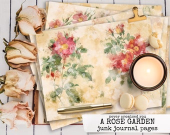 ROSE GARDEN druckbares Rosen Junk Journal Kit, Papier Aquarell, vintage Notizbuch herunterladen, Tagebuch Journal, für scrapbooking 21x29,7