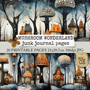 MUSHROOM WONDERLAND VOL. 3 junk journal pages, paper, winter forest, digital newspaper, diary, Scrapbook, digital printable Download 21x29,7