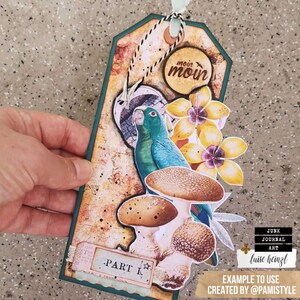 junk journal ephemera DIY tag kit, create own embellishments tags, collage sheet scrapbook, gluebook, whimsical flower bird ephemera image 4