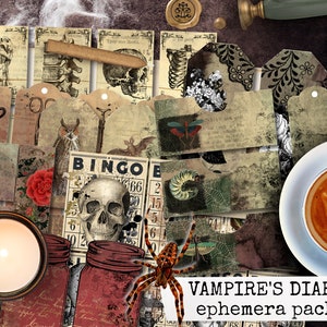 VAMPIRE'S DIARY DIN A4 junk journal ephemera, vampire's diary, vampire gothic halloween ephemera for junk journals 21x29,7