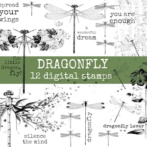 dragonfly digital stamps, photoshop overlay, cliparts for digital designers, junk journals, gluebooks, bullet journal & scrapbook
