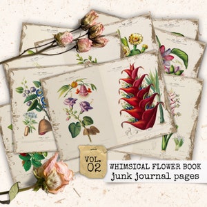 vintage floral book pages for junk journals, digital download flower collage sheets, paper crafting, DIY journal pages, instant download