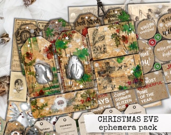 CHRISTMAS EVE ephemera pack, christmas ephemera, christmas junk journal, christmas printable paper, christmas junk journal kit 21x29,7