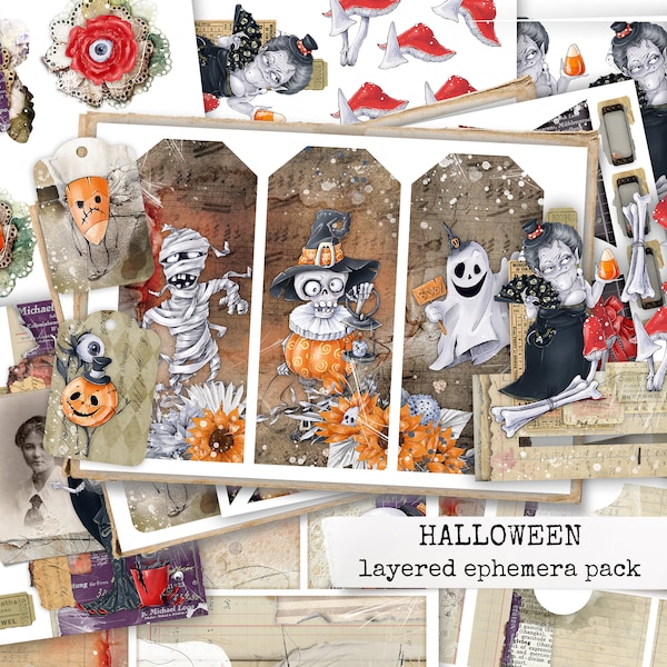 HALLOWEEN layered ephemera pack, halloween ephemera for junk journal, scrapbooking halloween, handmade journals, digital download 21x29,7