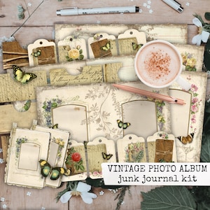 VINTAGE PHOTO ALBUM vintage Fotoalbum Junk Journal Kit vintage Papier Notizbuch download Tagebuch Journal druckbare Seiten scrapbook 21x29,7