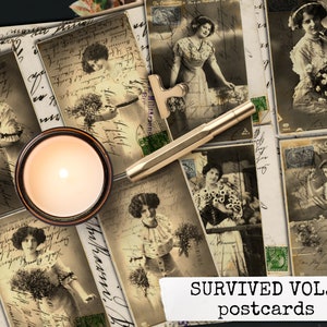 SURVIVED VOL. 1 digitale vintage Postkarten, druckbare Postkarten Frauen 1900 - 1920, Ephemera für Junk Journal und Scrapbook  8,5x11