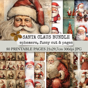 SANTA CLAUS BUNDLE ephemera, fussy cut, Hintergrundseiten, Weihnachtspapier, Weihnachtsmann Papier, Junk Journal , Scrapbook, Karten 21x29,7