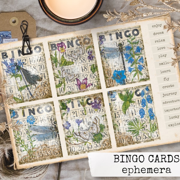 BINGO CARDS vintage junk journal ephemera, junk journal kit, digital printable vintage bingo cards paper sheets for junk journals 8,5x11