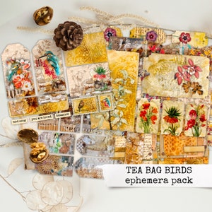 TEA BAG BIRDS Birds Junk Journal Ephemera Kit, Tea Bag Birds, Birds Theme Printable Paper Pack, Scrapbooking Journal, Journal Kit, 21x29.7