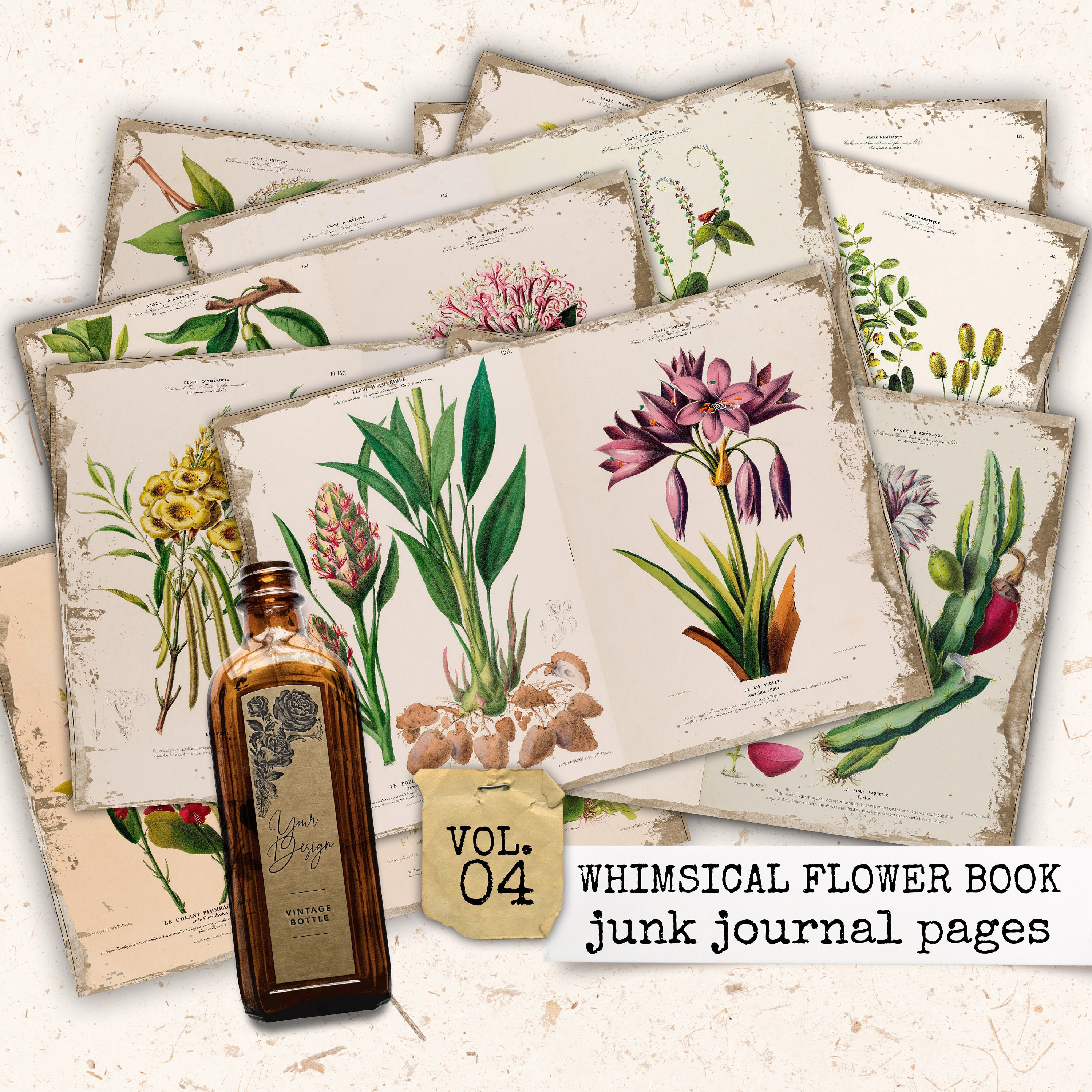 WHIMSICAL FLOWER BOOK ジャンク ジャーナル ページ、エキゾチックな