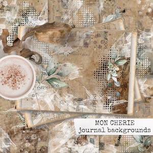 MON CHERIE junk journal backgrounds, botanical junk journal kit, instant digital download collage sheets for junk journal, scrapbook