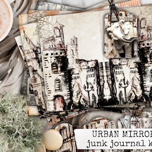 URBAN MIRROR schets junk journal kit, digitaal junk journal papier, liggend papier om af te drukken voor notebook plakboek 8.5x11