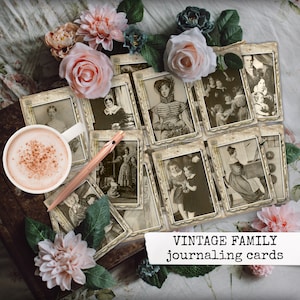 Vintage FAMILY journaling cards, vintage efímera para descargar e imprimir para revistas basura, scrapbooks, bullet journal 8,5x11