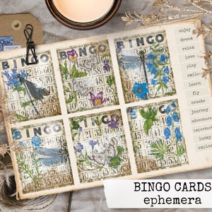 BINGO CARDS vintage junk journal ephemera, junk journal kit, zum ausdrucken vintage bingo cards Papier digital für junk journals 21x29,7