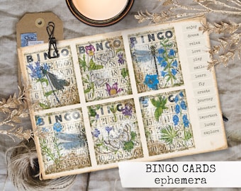 BINGO CARDS vintage junk journal ephemera, junk journal kit, digital printable vintage bingo cards paper sheets for junk journals 21x29,7