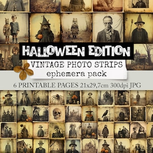 VINTAGE PHOTO STRIPS Halloween Edition, pack éphémère, photos vintage, personnes vintage, images à découper pour journal indésirable, scrapbook