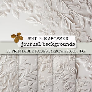 WHITE EMBOSSED weiße geprägte junk journal Seiten, embossed Hintergrundseiten, Hintergründe für Junk Journals, Collagebögen 21x29,7 Bild 1
