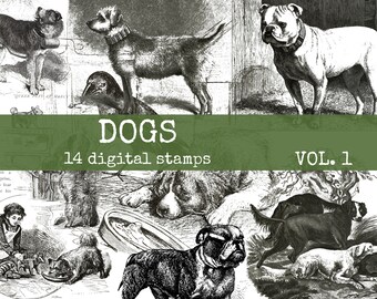dogs digital stamps, photoshop overlay, cliparts for digital designers, junk journals, gluebooks, bullet journal & scrapbook