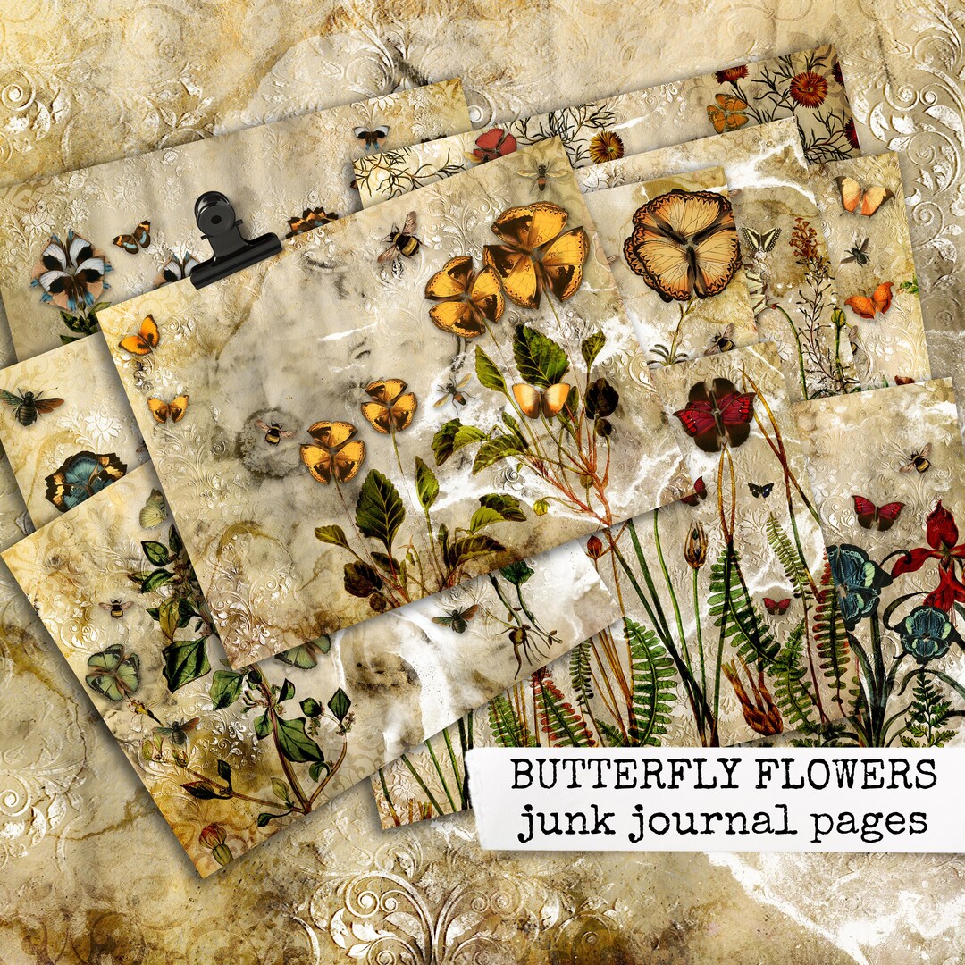 Junk Journal Pages Butterfly Flowers, Junk Journal Kit, Instant Digital ...