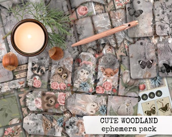 CUTE WOODLAND junk journal ephemera, papier download, wald tiere, für notizbücher, tagebücher, scrapbooks, journals 8,5x11