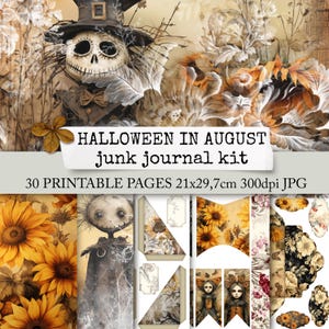 HALLOWEEN EN AOÛT kit de journal indésirable, pages d’Halloween et d’été et éphémères, téléchargement numérique 21x29.7