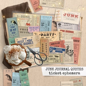 junk journal quotes ticket ephemera, vintage ticket ephemera for junk journal lovers, digital download, funny journaling quotes print 8,5x11