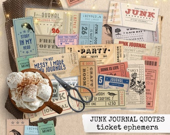 JUNK JOURNAL QUOTES ticket ephemera, vintage ticket ephemera for junk journal lovers, descarga digital, refranes divertidos 8,5x11