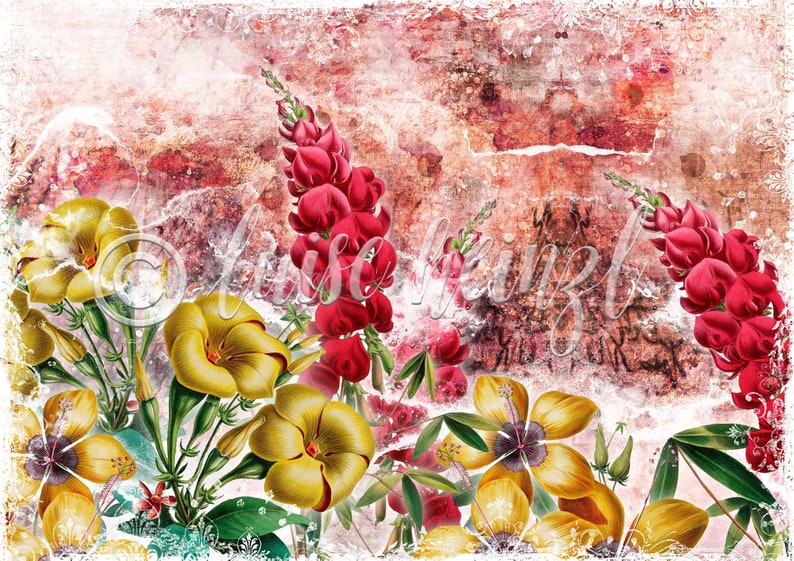 whimsical flowers junk journal pages, digital download, printable paper sheets for journaling, scrapbook, collage sheets flower garden image 9