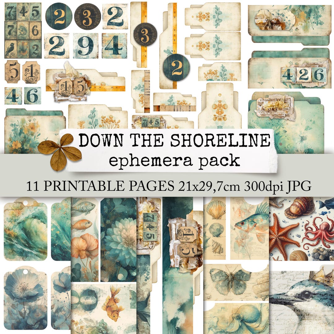DOWN THE SHORELINE Junk Journal Ephemera, Printable Paper Download ...