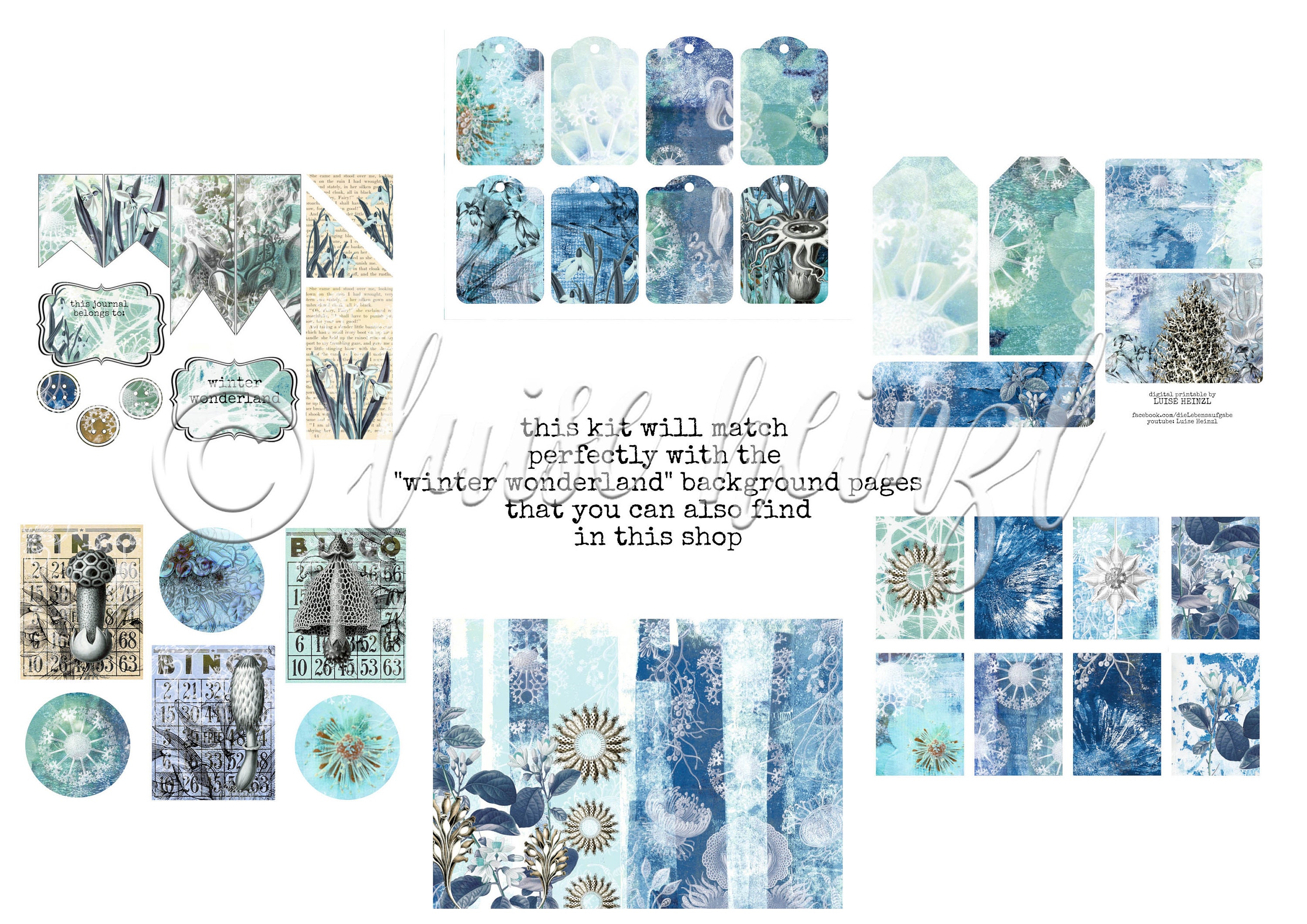 Winter Wonderland Junk Journal Kit, Paper Sheets & Ephemera, Collage ...