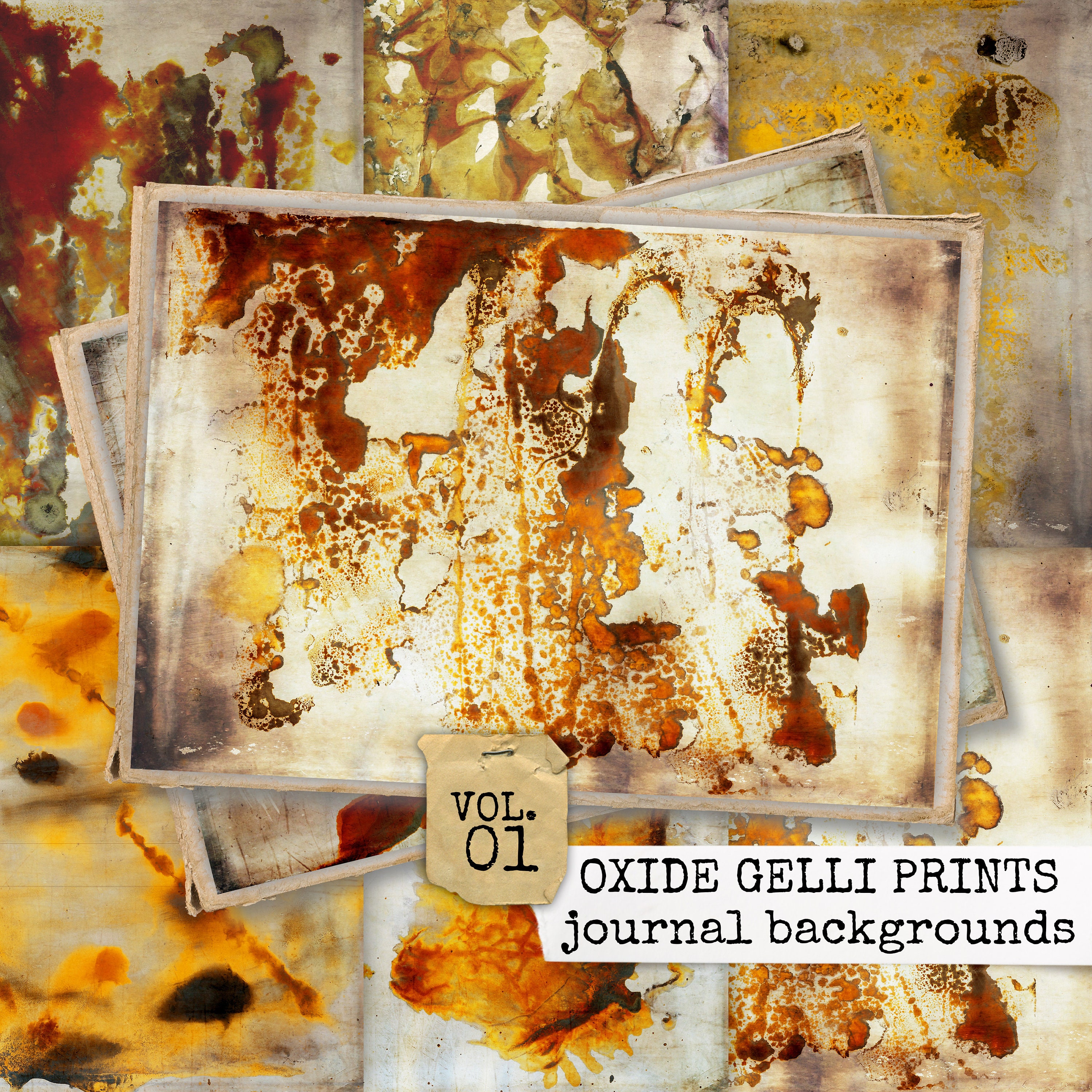 OXIDE GELLI PRINTS junk journal background paper, collage sheets gelli print, collage art, collage paper printable, digital download 21x29,7
