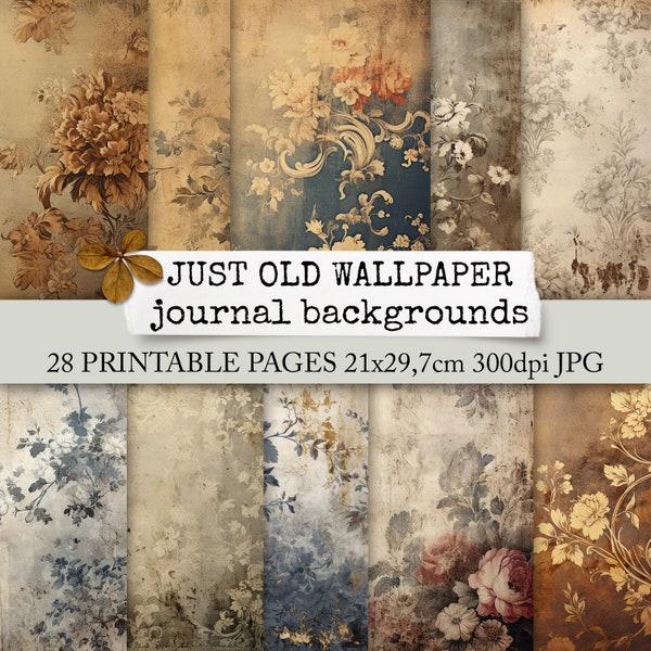 JUST OLD WALLPAPER journal Hingergrundseiten für handgemachte Junk Journals, Collagen, Karten, alte Tapete backgrounds digitaler download