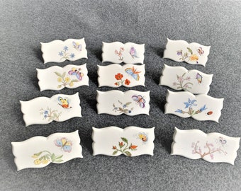 Repose-couteaux en céramique Français vintage avec motif de transfert de fleurs et de papillons