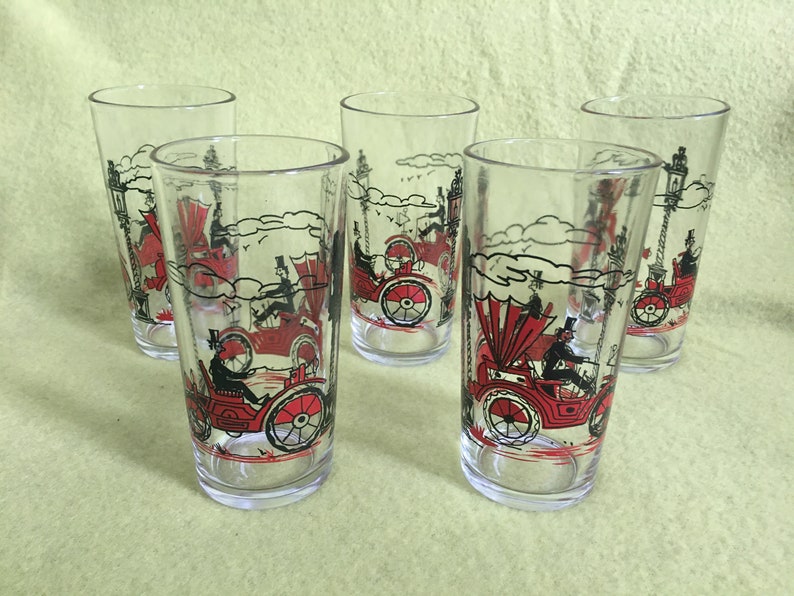 5 retro long drink glasses All items free shipping oldtimer design ☆ popular w. car