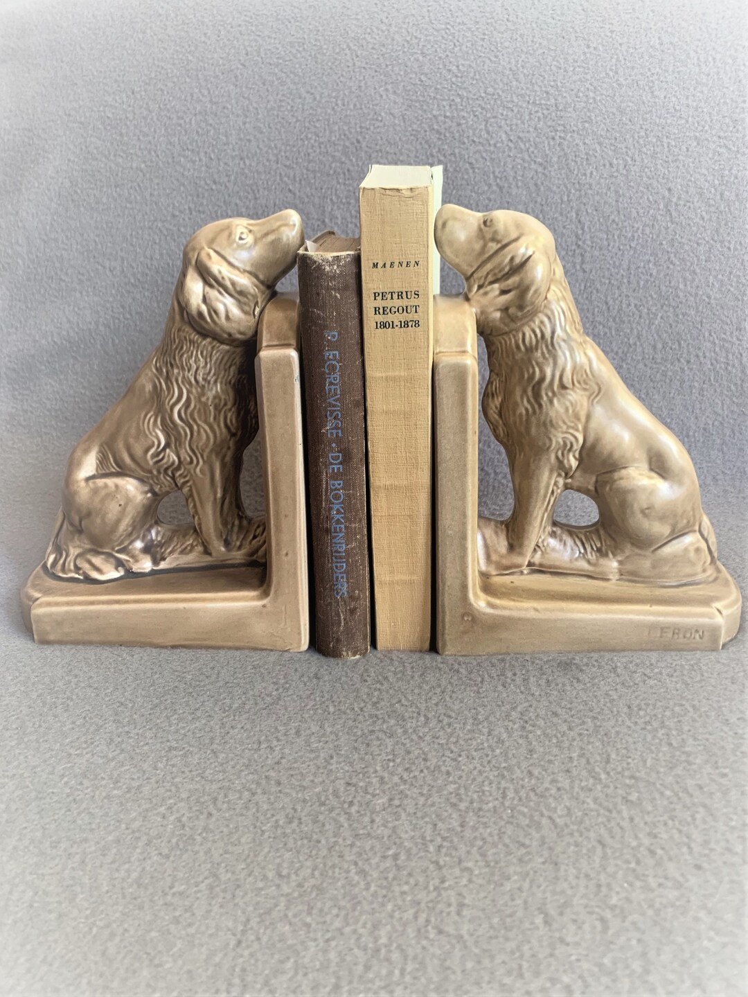 Pair of Vintage Ceramic Bookends With Dogs Sniffing at the Books Etsy