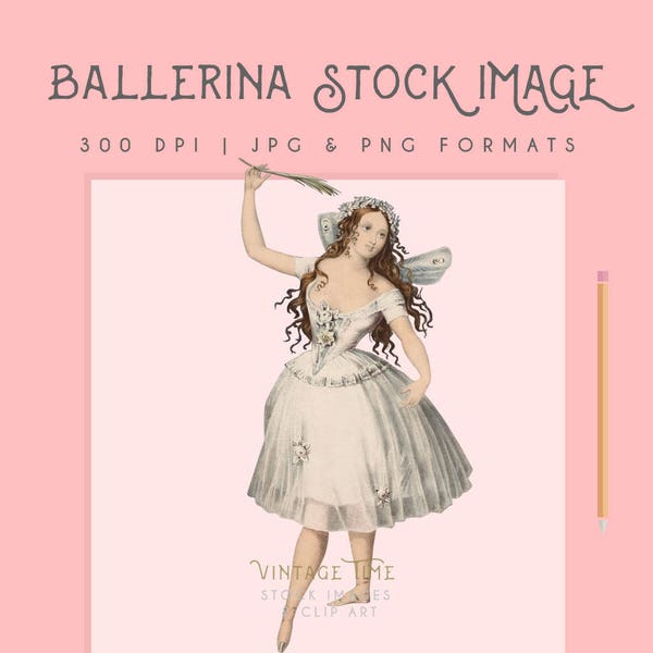 Vintage Ballerina Fairy Illustration Painting Clip Art Stock Image High Quality Digital Download 300dpi