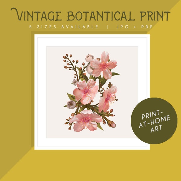 Vintage flower print, wall art, digital download, 5 sizes, 5x7, 8x10, 11x14, 16x20, 20x24 home decor, botanical print