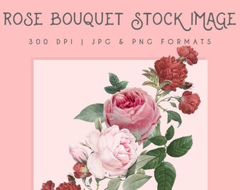 Rose bouquet floral clipart image, Instant Download, pink rose print, flower clipart, rose graphic, home decor, pink floral wall art
