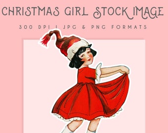 Christmas Girl Vintage Clipart image, Christmas graphic, Digital Download, Digital print clip art, Xmas, scrapbooking, home decor